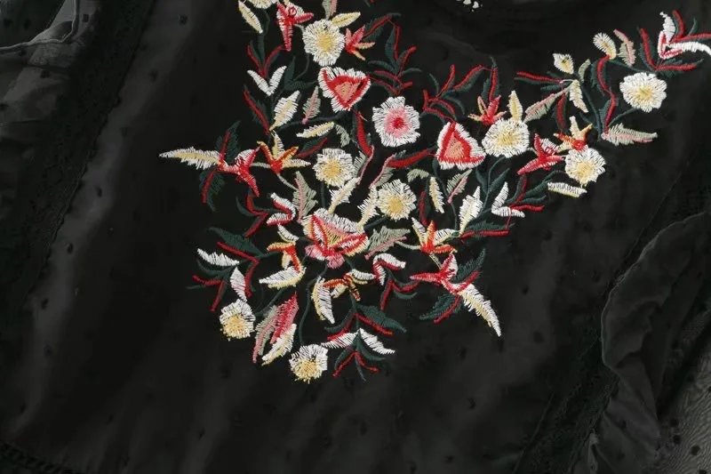 VOGUEIN новые женские винтажные вышивки цветочные печати полые длинный рукав шифон