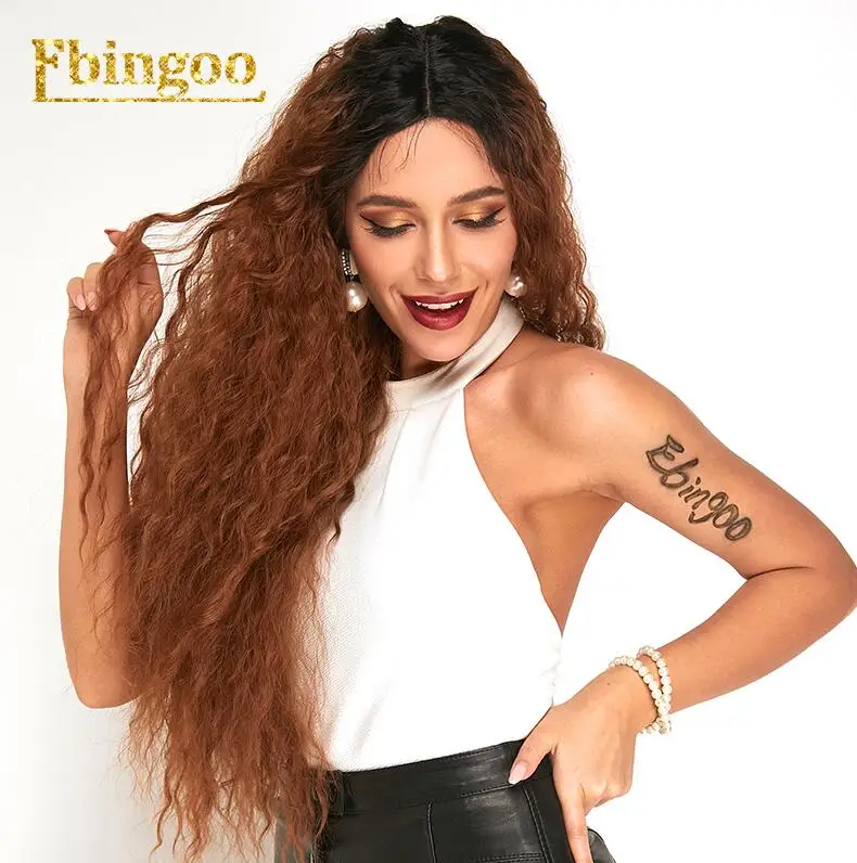 brown ombre wig Ebingoo темные корни Омбре коричневый синтетический парик на кружеве длинные афро кудрявые пушистые термостойкие Futura парики для женщин - Цвет: brown ombre wig