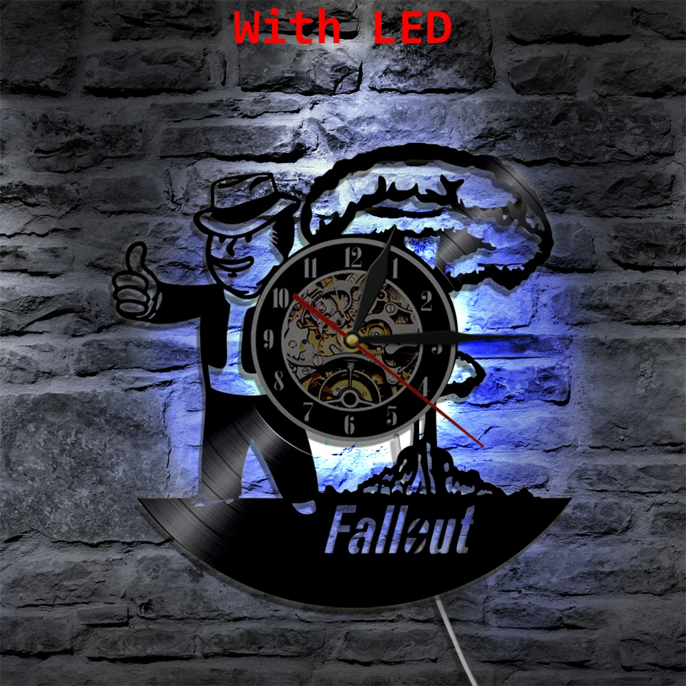 Светодиодные виниловые настенные часы Fallout Крутое украшение для гостиной с