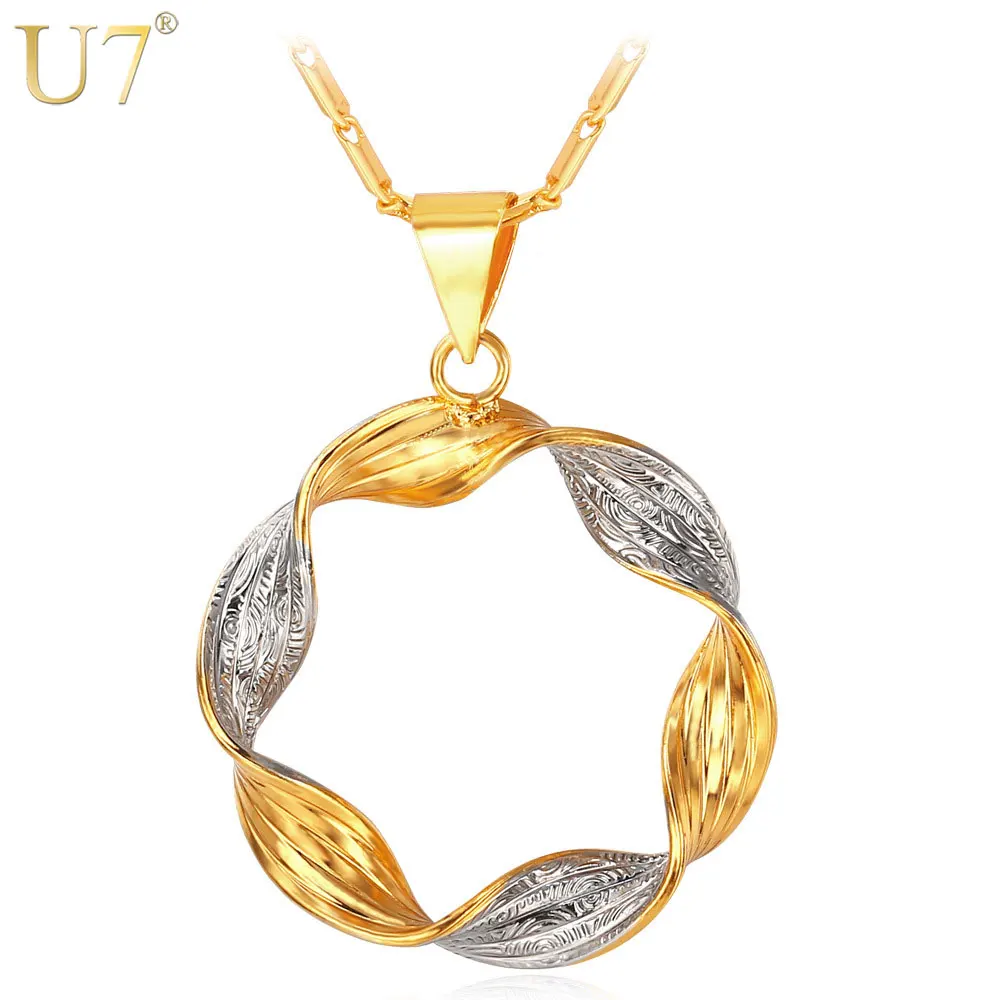 

U7 Fashion Necklaces For Women Unique Mix Colors Two Tone Gold Color Round Charm Necklaces & Pendants P590