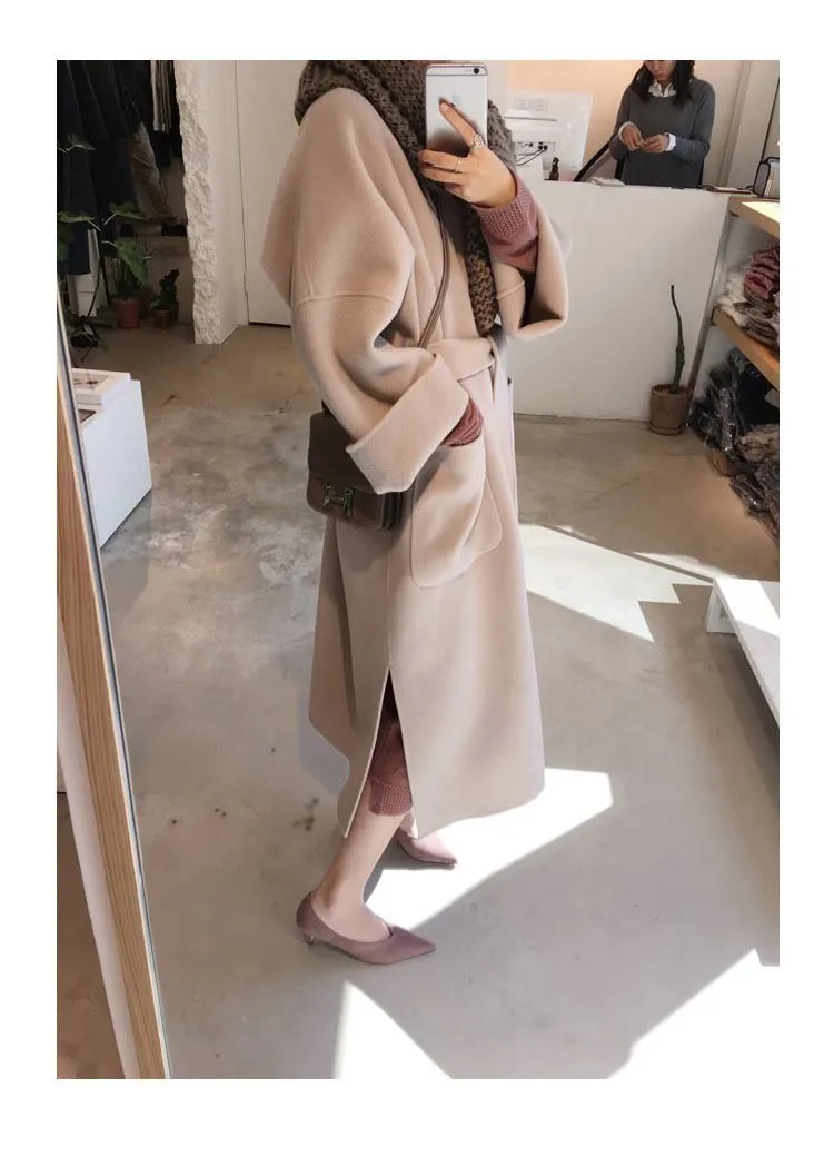 winter woman coats winter new wool woolen coat long cashmere solid color straight large size woolen coat
