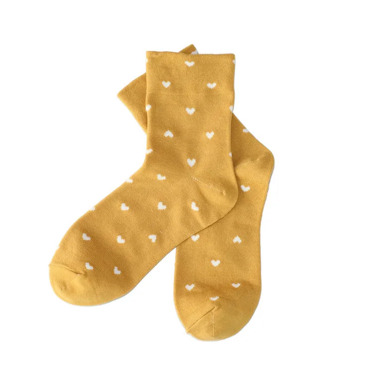 Yellow HeartSSS Мягкие короткие носки для взрослых с красными сердечками, лояльная королевская леди, шелковая, чистая, настоящая любовь, ребро, с узором, из искусственного хлопка, весна, новинка - Цвет: Yellow HeartSSS
