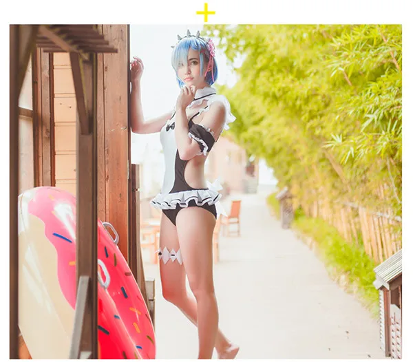 

Re:Life in a different world from zero Rem cosplay costume Cos Sexy black Maid Swimsuits