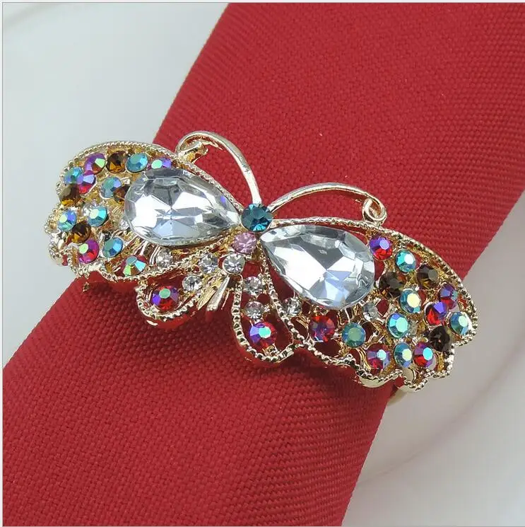 Colorful rhinestone 6 шт фужеров из золотого сплава бабочка кольца для салфеток со стразами отель настольные украшения Свадебная вечеринка салфетки пряжки держатель салфетки - Цвет: Colorful rhinestone