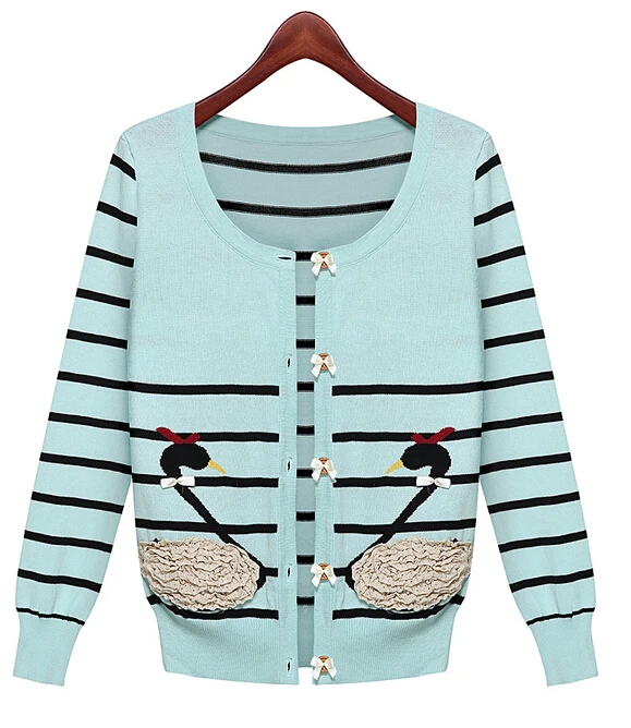 YONTREE New Women Striped Bowknot Loose Cardigans Long Sleeve Knit Jacket Woolen Coat Sweater Knitwear Tops H2157 |