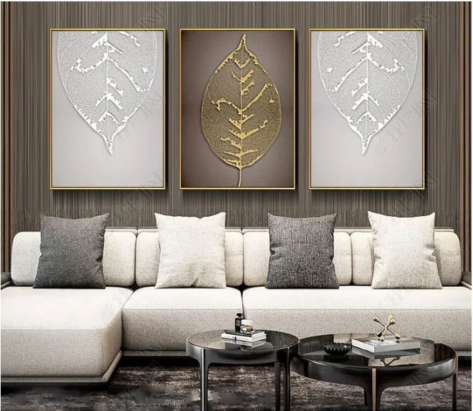 

Minimalistic Abstract Plant Golden Leave Decorative Paintings Modular Picture Wall Art Canvas Painting for Living Room No Framed