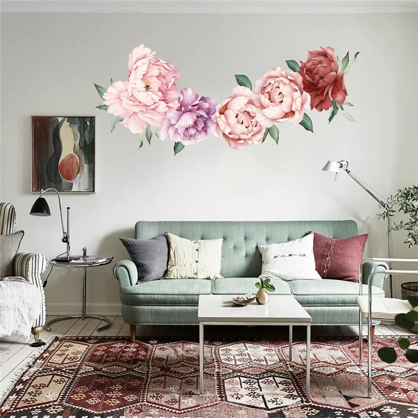 Peony Rose Flowers wall sticker living room for home interior decoration Decals wallpaper Printing Glass stickers ma24 | Дом и сад