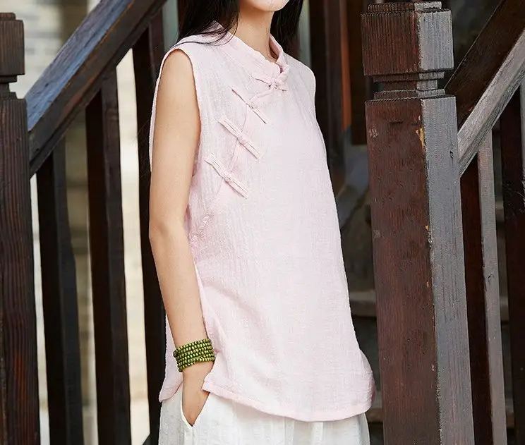 Летний женский костюм без рукавов из хлопка и льна, 3 цвета, красный/розовый/белый, костюм дзен-монаха, медитация, униформа кунг-фу, майка, рубашки
