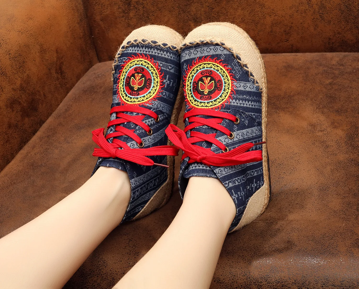 Винтажные женские льняные туфли с вышивкой Туфли в стиле старого Пекина