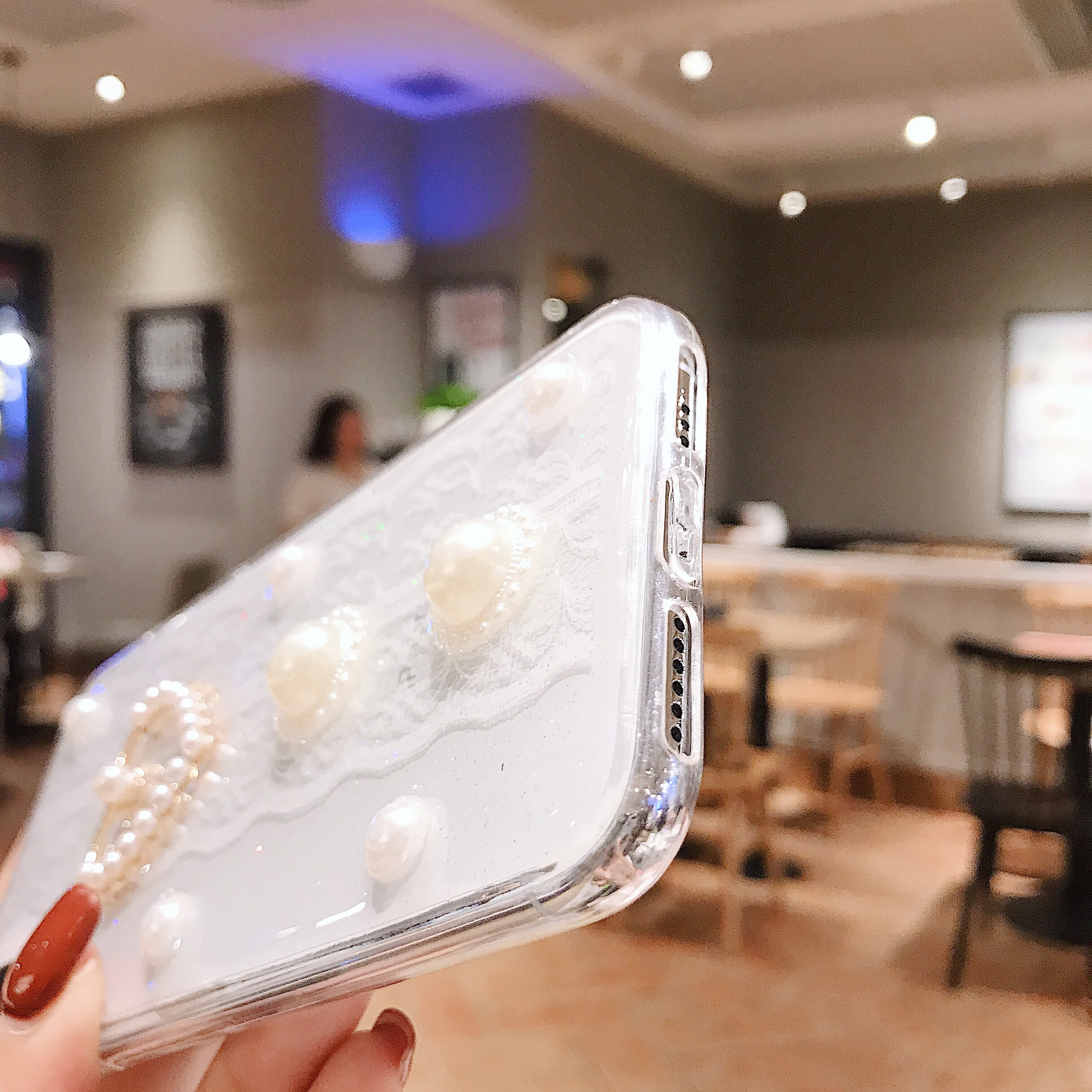 Блестящий чехол для телефона с кристаллами и жемчугом iphone X XS MAX XR 8 7 6 6s PLUS |