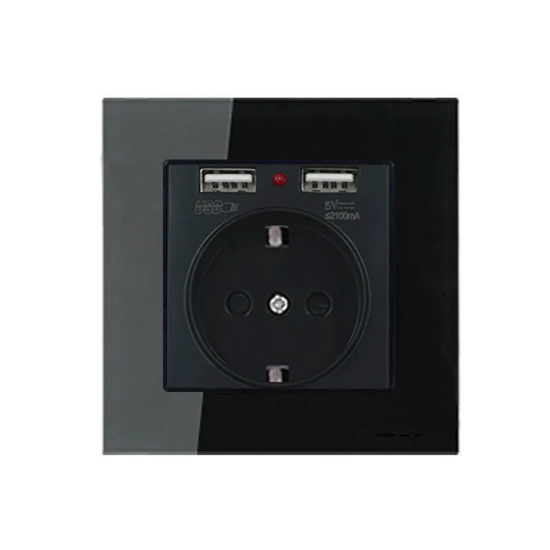 Socket-Black Zitt zatt настенная розетка с usb розеткой, стеклянная 2A двойная USB розетка для зарядного устройства, 16A электрическая настенная розетка - Тип: Socket-Black