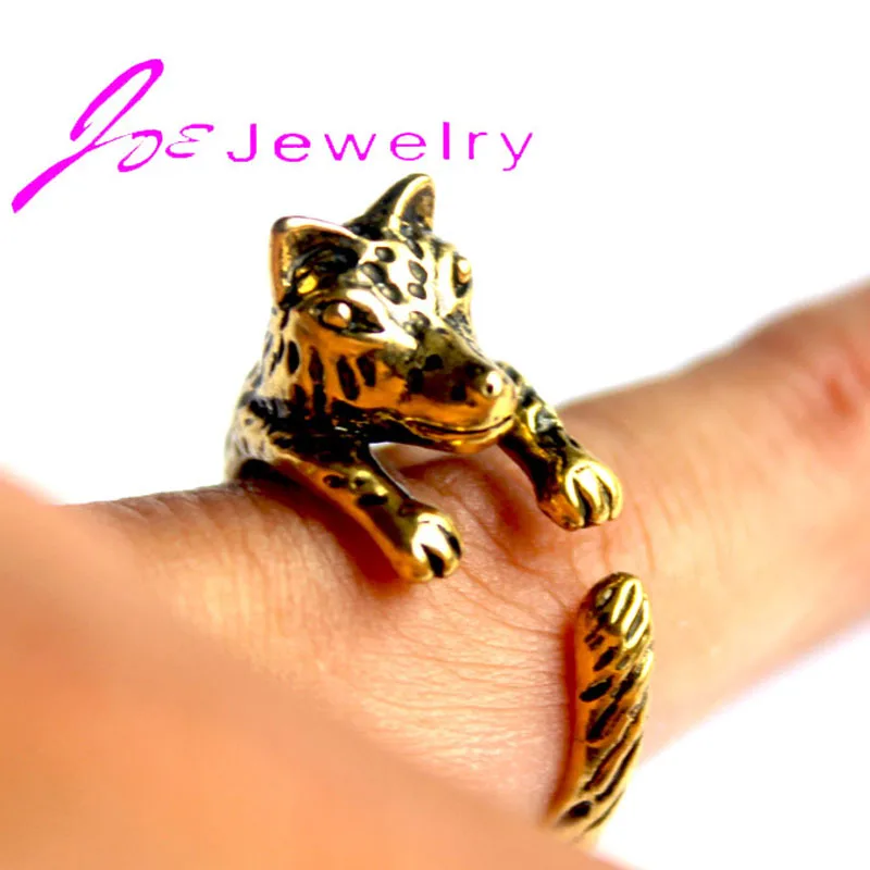 Животное кольцо Регулируемый волк модные ювелирные изделия Античное золото