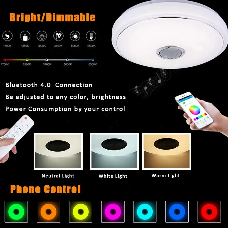 Современный светодиодный фонарь RGB Smart Blutoot h музыкальный потолочный светильник, Диммируемый 48 Вт приложение дистанционное управление свет для гостиной спальни