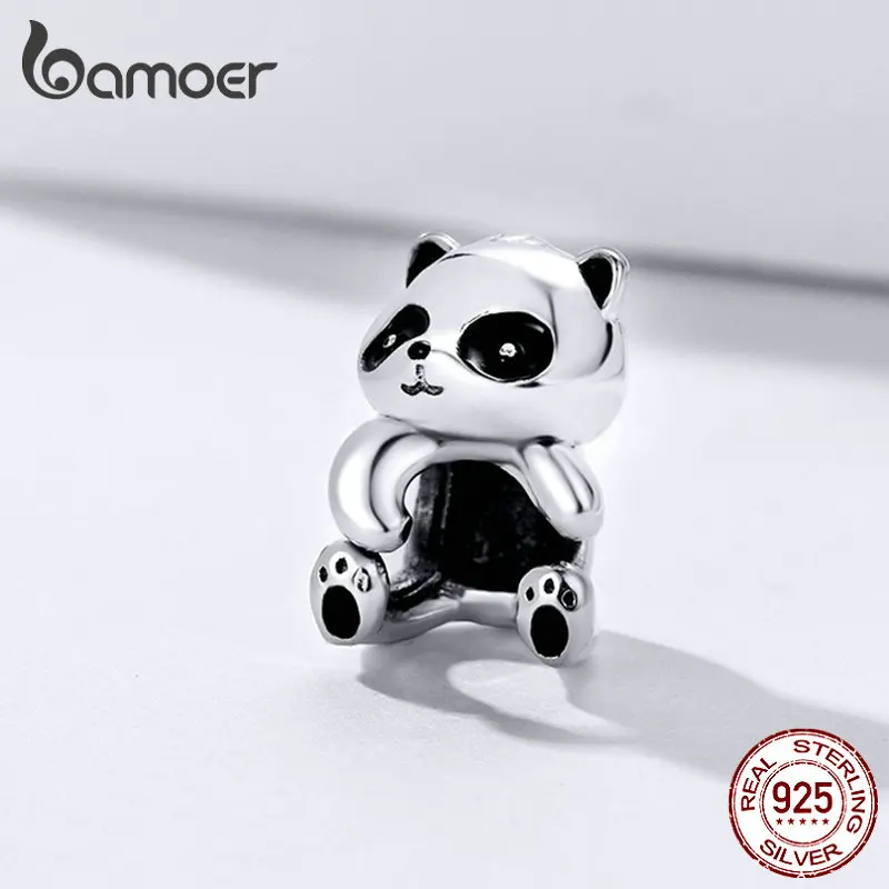 BAMOER Panda Hug металлические бусины для женщин Изготовление ювелирных изделий 925 пробы серебряные подвески в виде животных подходят для 3 мм Серебряный браслет SCC1175