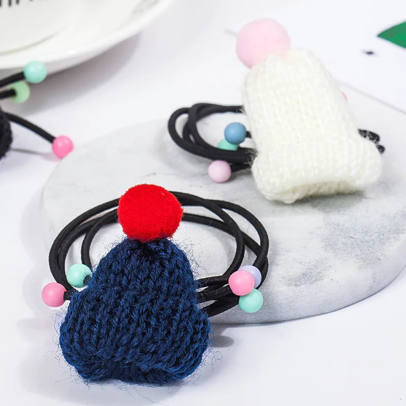 Вязаная шерстяная шляпа эластичные повязки для волос Женская резинка украшения