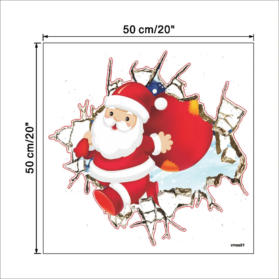 

Christmas3D Broken Wall Sticker For Kids Room Playroom Santa Claus PVC Decor Decal Ahesive Wallpaper Xmas Gift Cartoot Poster