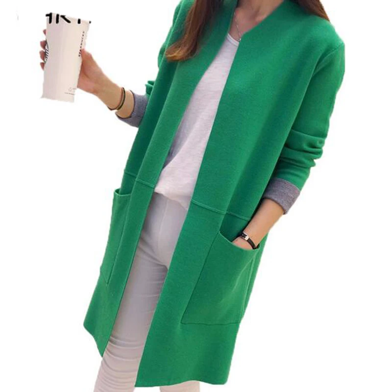 Женский длинный свитер Свободный Вязаный Кардиган с длинным рукавом на осень и