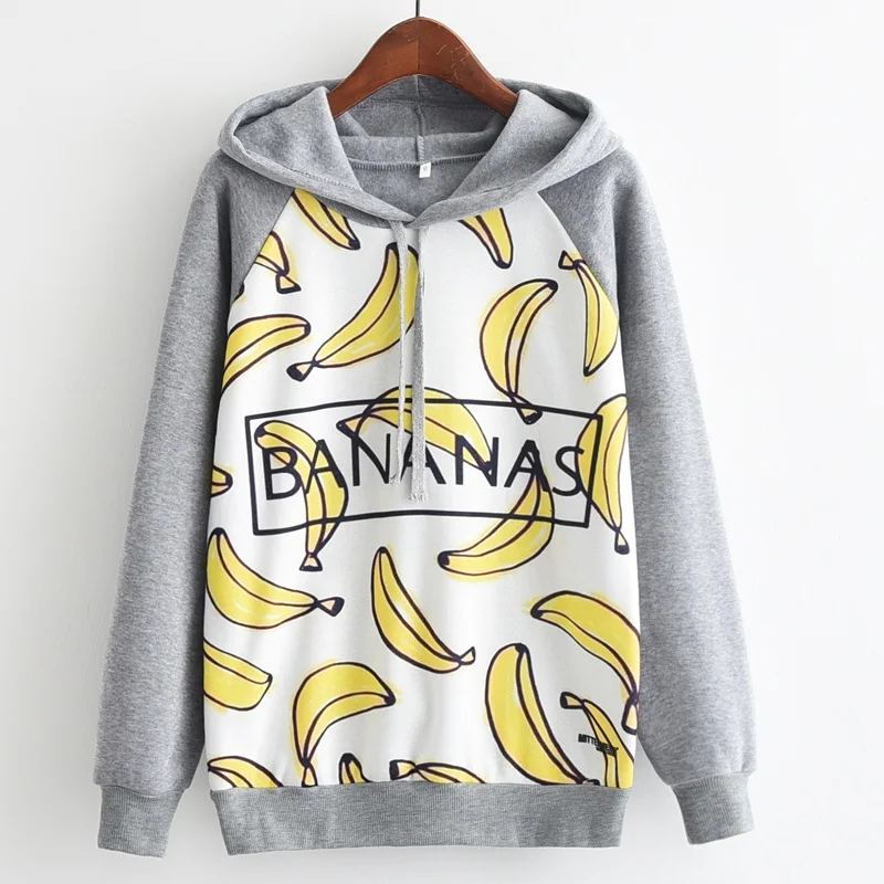 Бренд KaiTingu Модный осенне-зимний Женский свитшот с длинным рукавом худи банановым