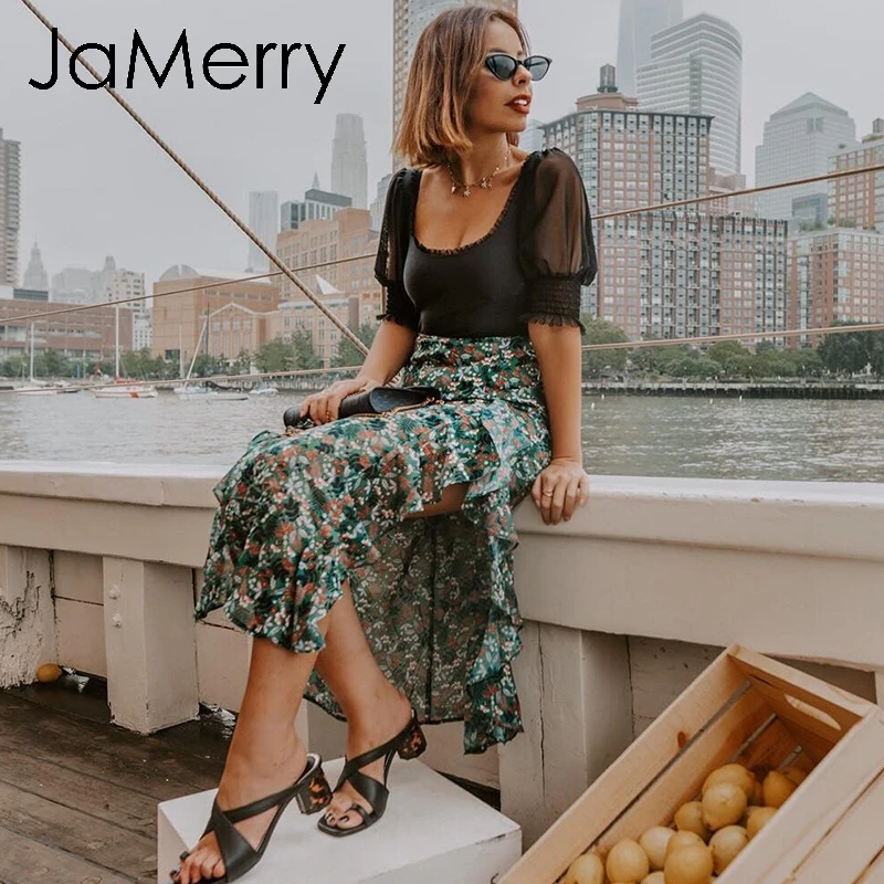 JaMerry винтажные сексуальные однотонные розовые черные Боди женские летние боди с пышными рукавами элегантные облегающие Женские вечерние повседневные Комбинезоны