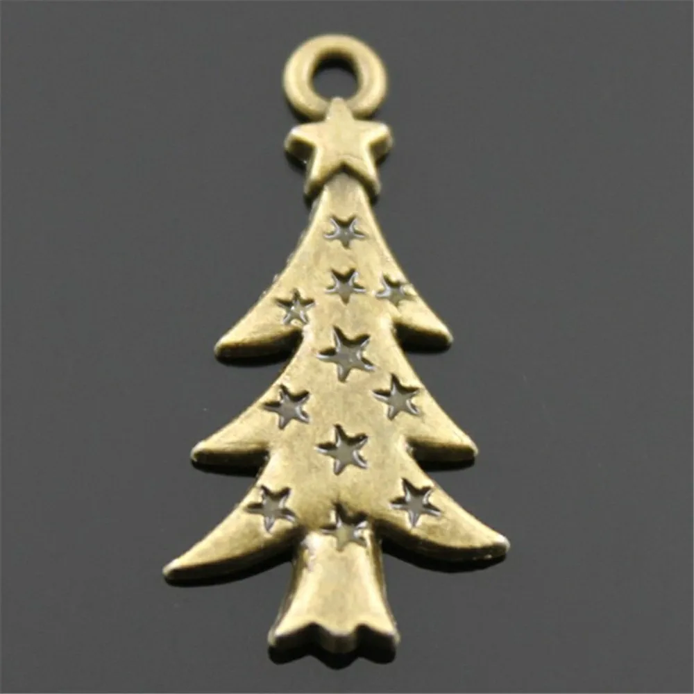 WYSIWYG 15pcs Charms Christmas Tree Pine Tree Star Tree Antique Silver Antique Bronze 27x14mm