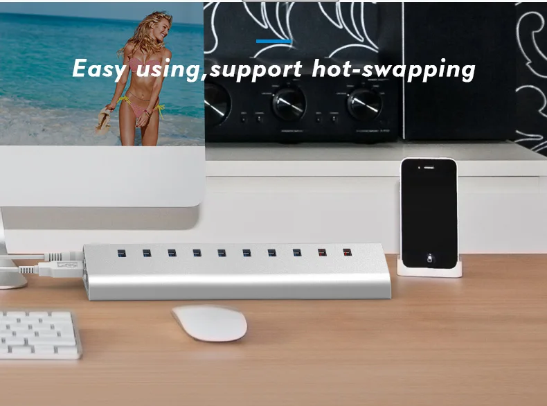Алюминиевый многопортовый USB3.0/type C Высокоскоростной разветвитель, металлический концентратор, независимый концентратор питания, SD кардридер, компьютер, ноутбук, настольный компьютер