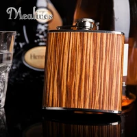 mealivos 6 oz wooden wrapped 304 stainless steel hip flask liquor flagon whisky vodka alcohol bottle gift drinkware jagermeister