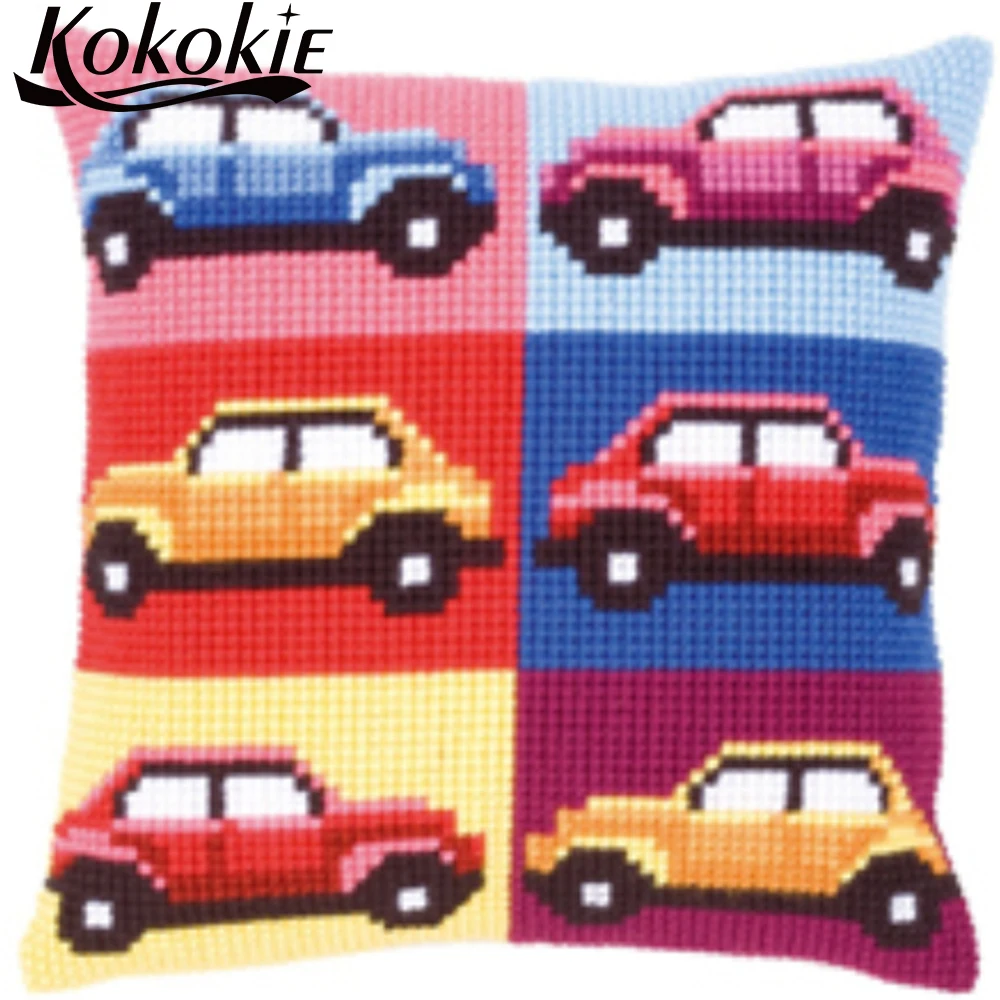 

diy knitting needles kit embroidery yarn Needlework Sets cartoon car pillowcase craft kits for adults cross stitch sets sale