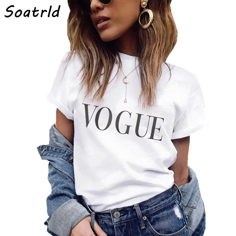 New Summer Women T-shirt VOGUE Letter Printed T shirts Casual Tops Tee Harajuku O Neck Female Shirt Woman Camisetas Mujer - Цвет: Women T Shirt  9006