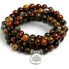 Натуральные камни Пикассо, круглые свободные бусины в виде красного ручей, ожерелье, 108, молитвенные бусины из бисера для женщин, мужчин, обтянутые на запястье, буддийский Будда