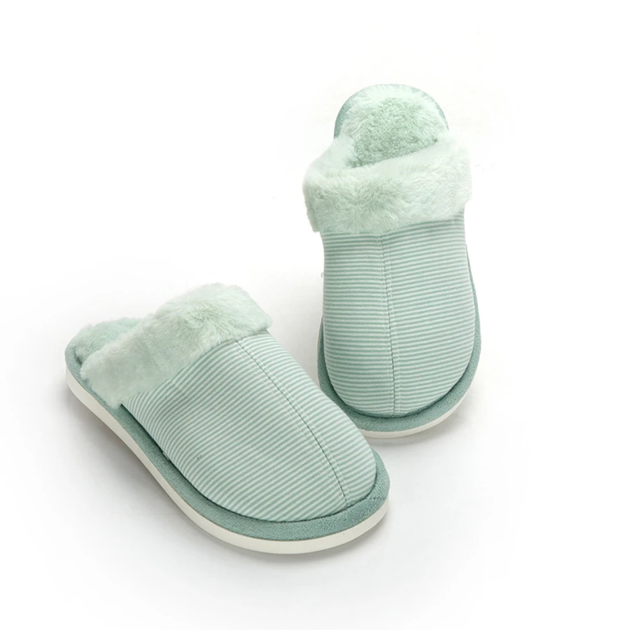 Winter Unisex Cotton Home Slippers Non-slip Soft Bottom Indoor Slipper Lovers Striped Warm Shoes | Обувь