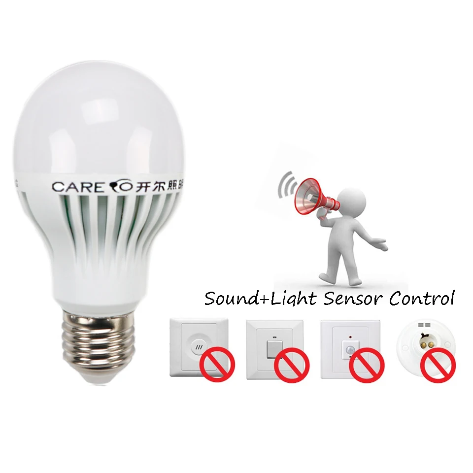 Care LED Voice/Sound Sensor Lamp Bulb Smart 5W E27 6500K Sound and Light Control Bulbs for Hallway/Staircase | Освещение