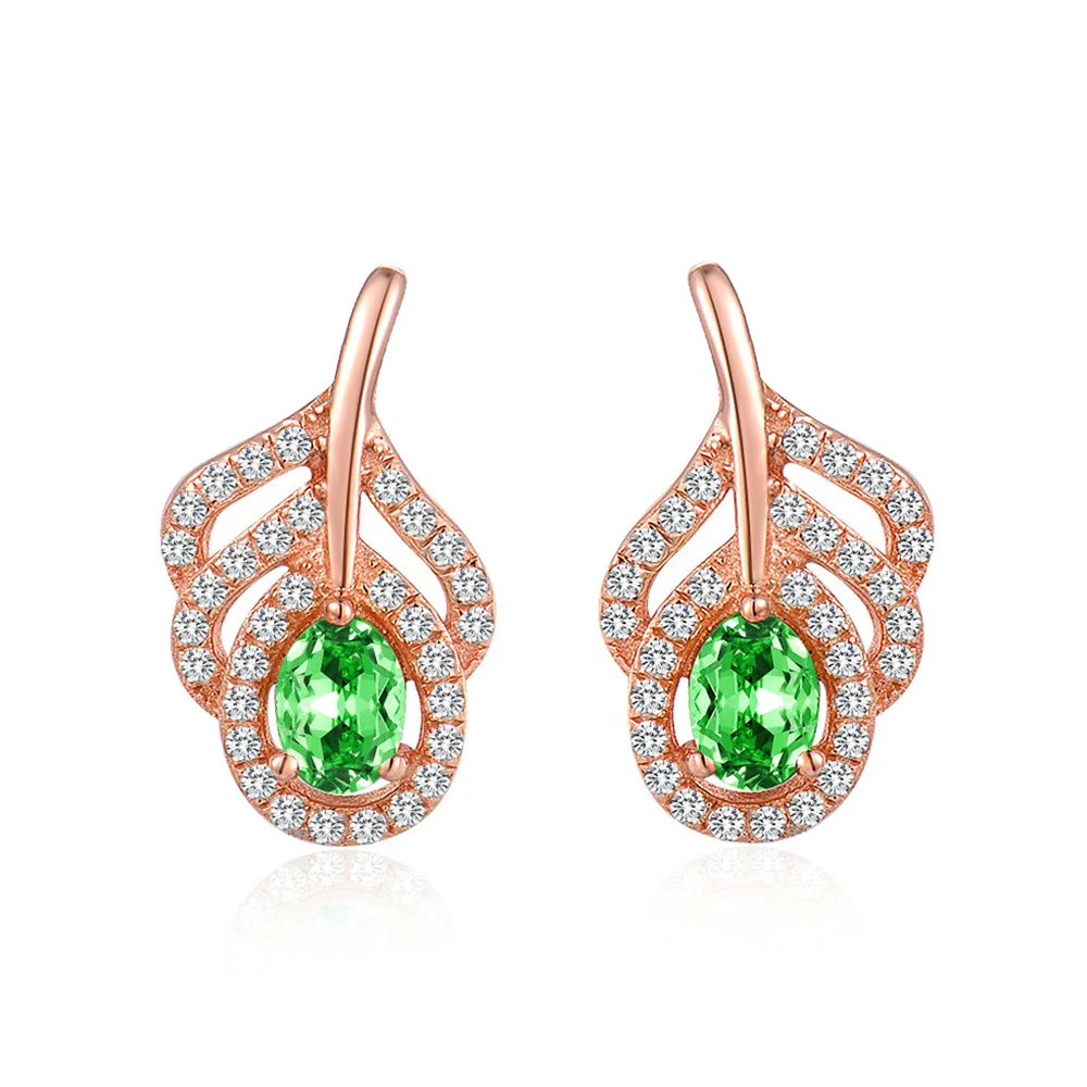 MoBuy 925 Sterling Silver Natrual Gemstone Green Peridot Leaf Stud Earrings For Women Rose Gold Plated Fine Jewelry MBEI021 | Украшения и