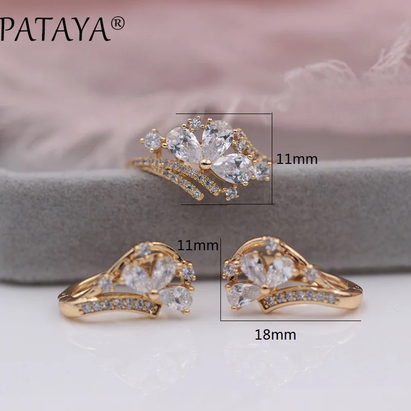 Серьги подвески PATAYA с натуральным цирконом из розового золота 585 пробы|Ювелирные