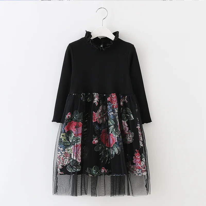 Baby Girls Teens Floral Dress Fall Winter Wedding Party Princess dress Mesh Patchwork Kids Costumes New Year Children Clothing | Детская