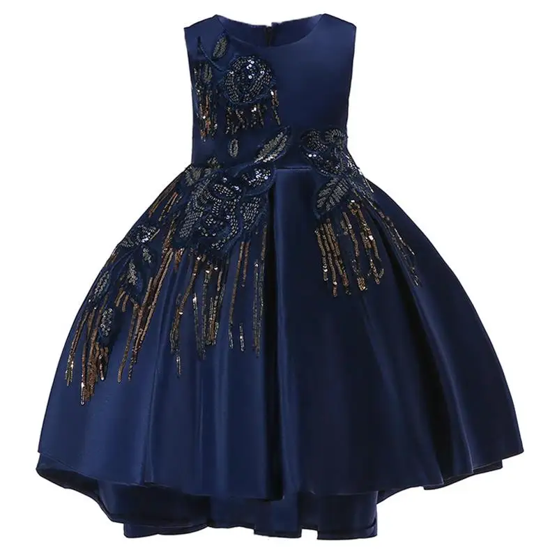 Navy Blue Коллекция года, зимнее платье для маленьких девочек Детские платья принцессы с вышивкой для девочек, праздничное свадебное платье Русалка Блестки, одежда для детей - Цвет: Navy Blue