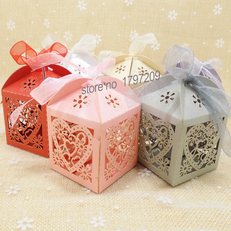 100 шт. декупаж Сердце Любви лазерная резка конфеты подарок Коробки с лентой