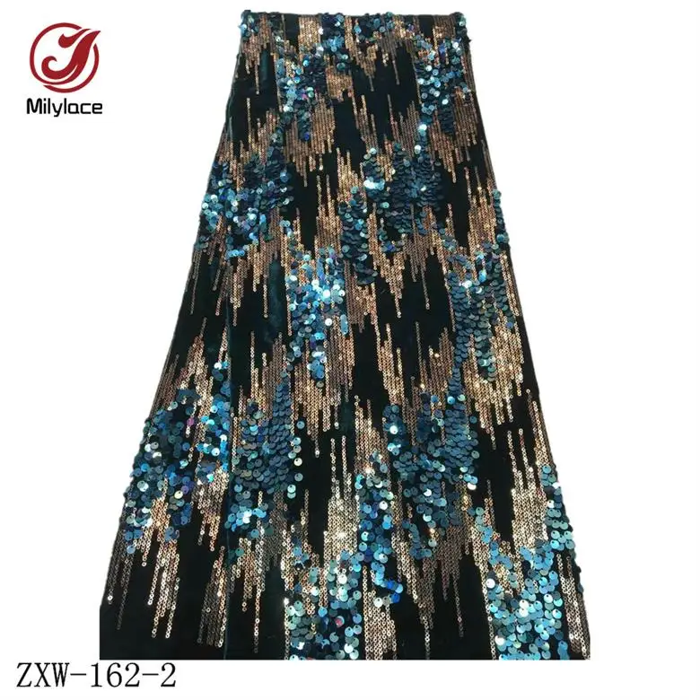 color 2 Milylace Nigerian sequins velvet fabric 5 yards two-color sequence velvet fabric fashion soft fabric for party dresses ZXW-162 - Цвет: color 2