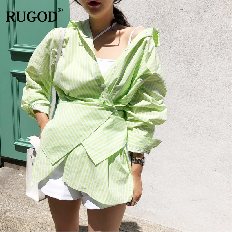 Новинка 2019 летняя длинная Повседневная стильная блуза RUGOD в полоску с отложным