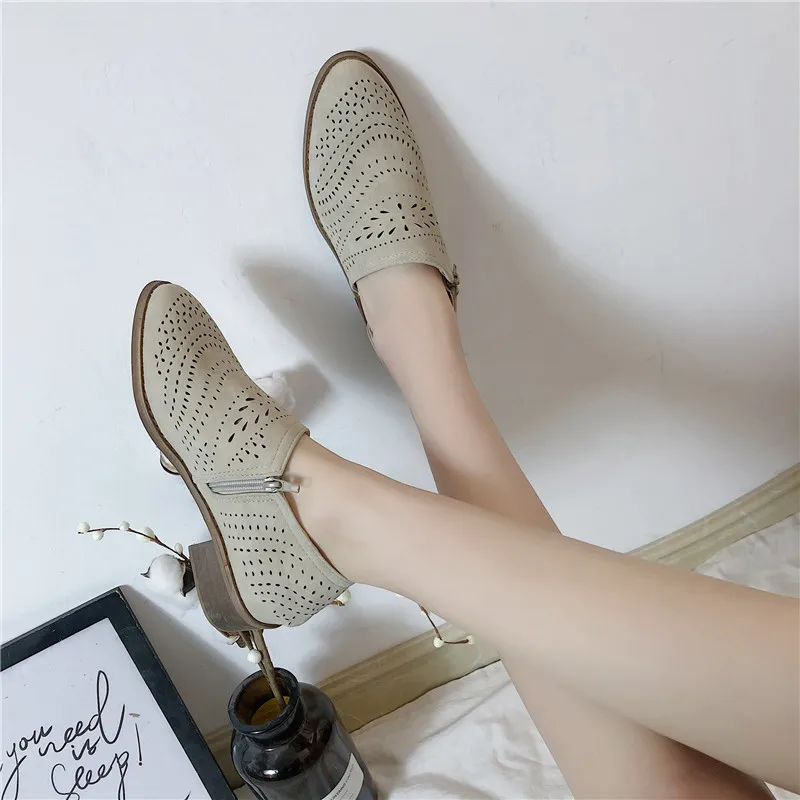 Women Pumps Side Hollow Square Low Heel Woman shoes Boat Shoes Retro Vintage out Slip On women Casual female | Обувь