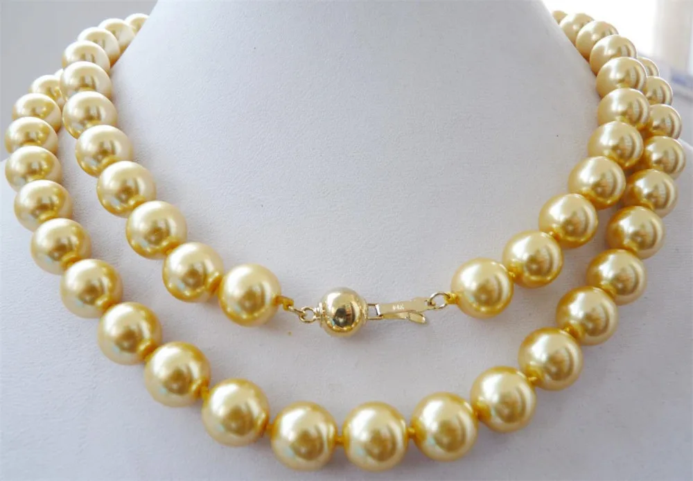 

AAA 10mm yellow South sea shell pearl necklace 35"