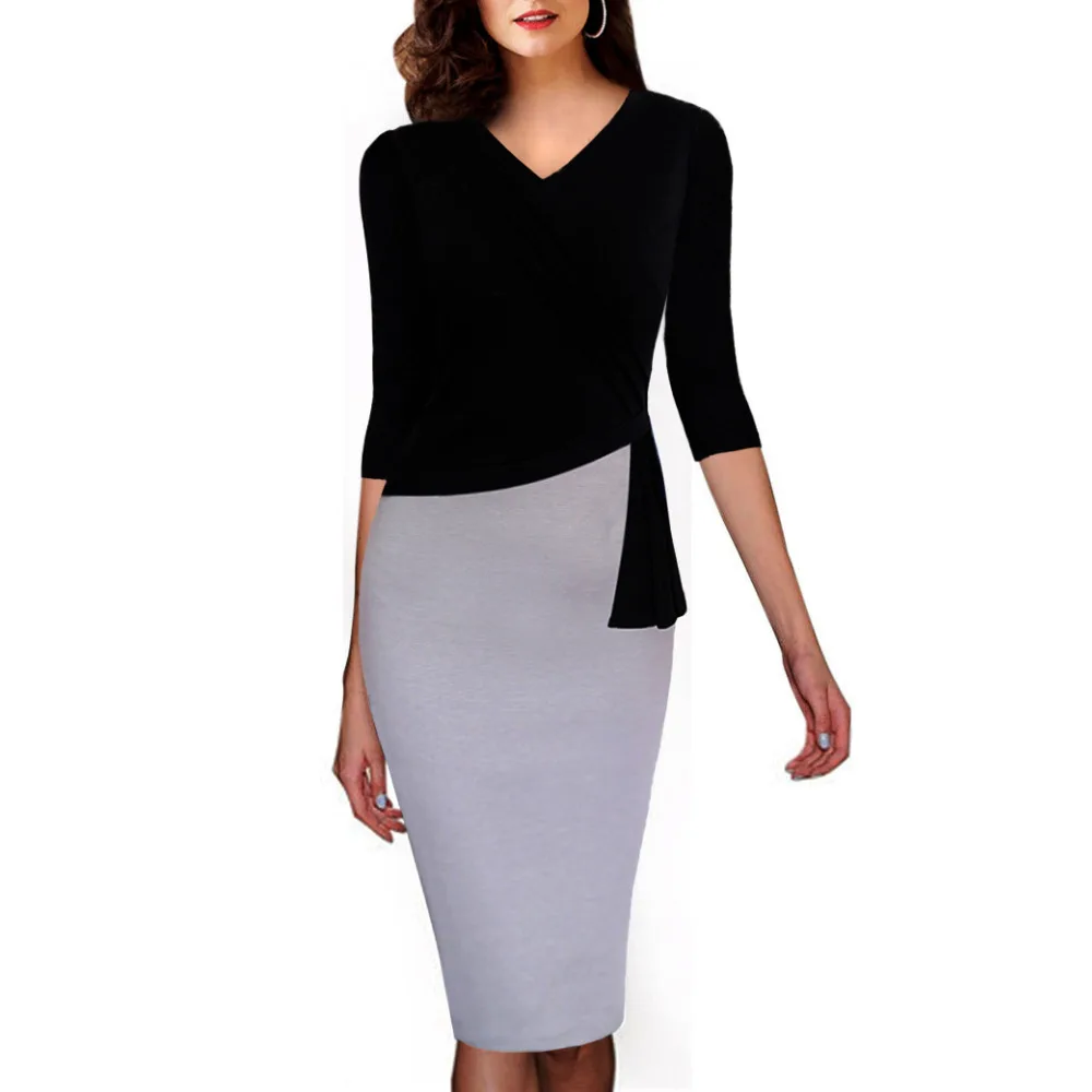 2017 Зимние Платья Элегантные Старинные Три Четверти Твердые Повседневная Партии