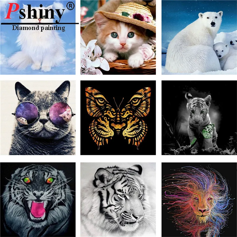 PSHINY 5D DIY Вышивка с бриллиантами продажа кошка картины тигра из кристаллов полная