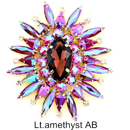 lt amethyst AB 1 шт. стразы с круглыми цветочками, пришивные стразы, аппликации с золотым низом, стразы с плоским основанием для свадебного платья B3771 - Цвет: lt amethyst AB