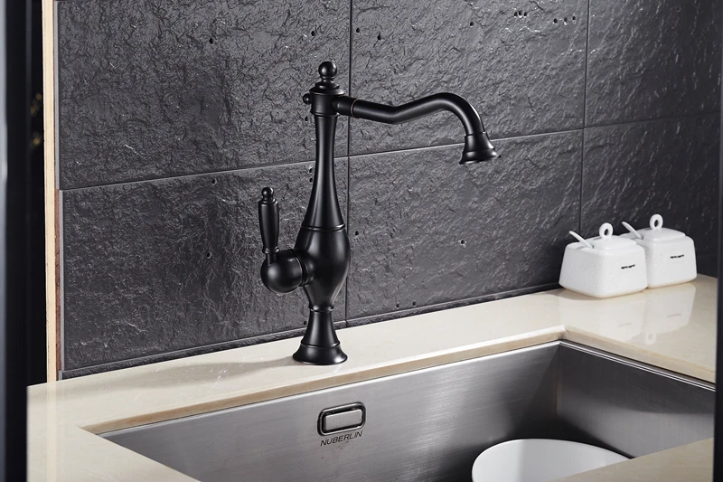 Kitchen Faucet Euro Retro Oil Rubbed Black Bronze Swivel Singe Handle Bathroom Basin Kitchen Deck Mounted Sink Mixer Tap