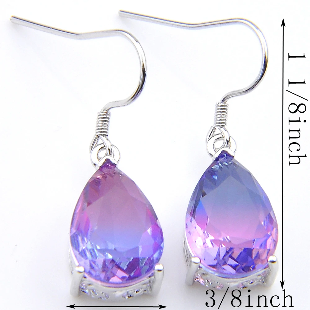 Luckyshine,, 925 серебряное ожерелье, подвеска, серьги, Женские Ювелирные наборы, Би цветные, турмалин, фиолетовый, капля воды, набор
