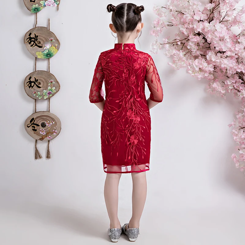 Qipao платье Ципао детские красные летние династии Тан традиционные китайские