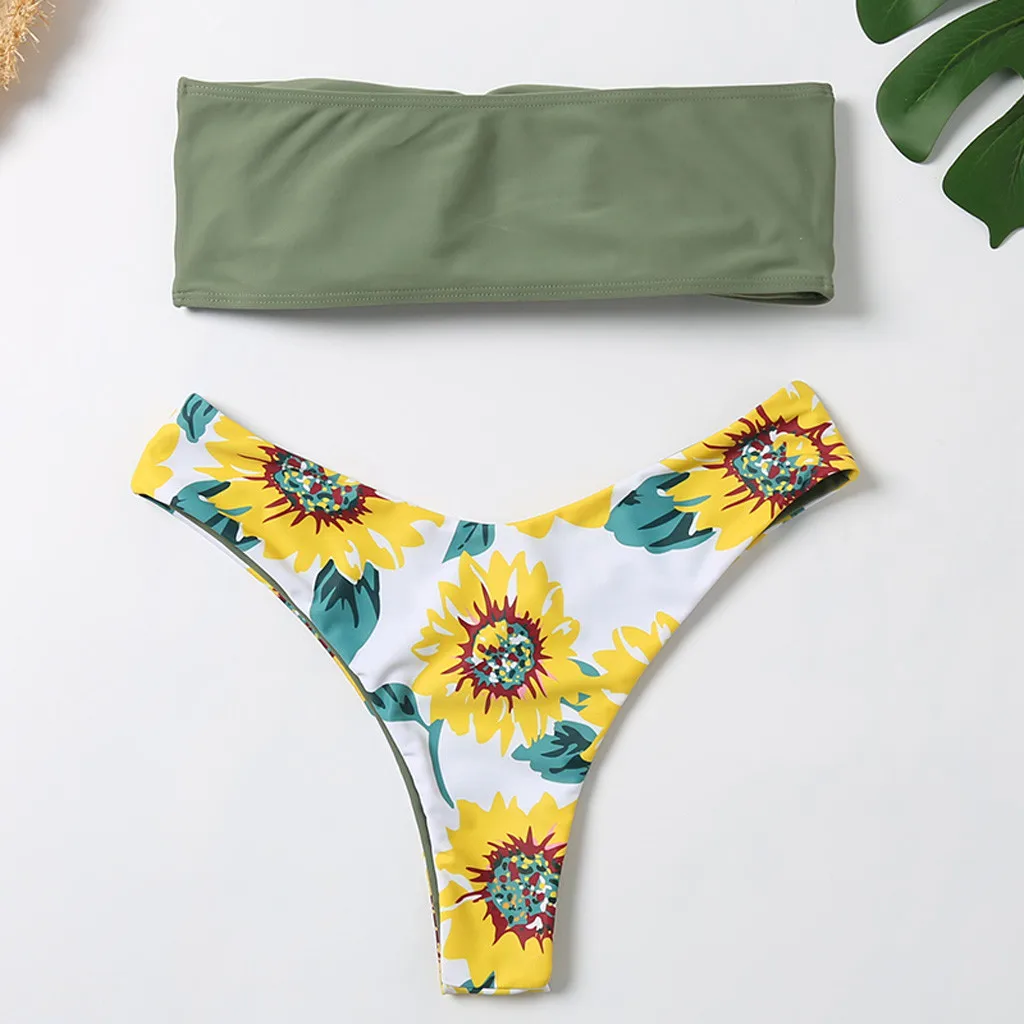 Пикантные женские комплект бикини Sunfloral печати сплошной зеленый желтая трубка