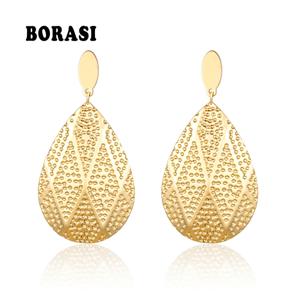 Женские серьги капельки большие из нержавеющей стали золотистого цвета длинные