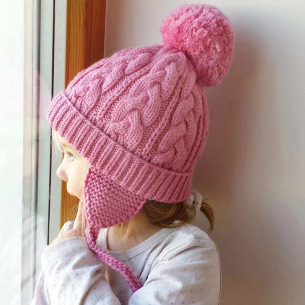 Cute Children Kids Girl &amp Boy Hat Knit Crochet Braided Winter Warm Beanie Cap Pom Ball Solid Caps | Аксессуары для одежды