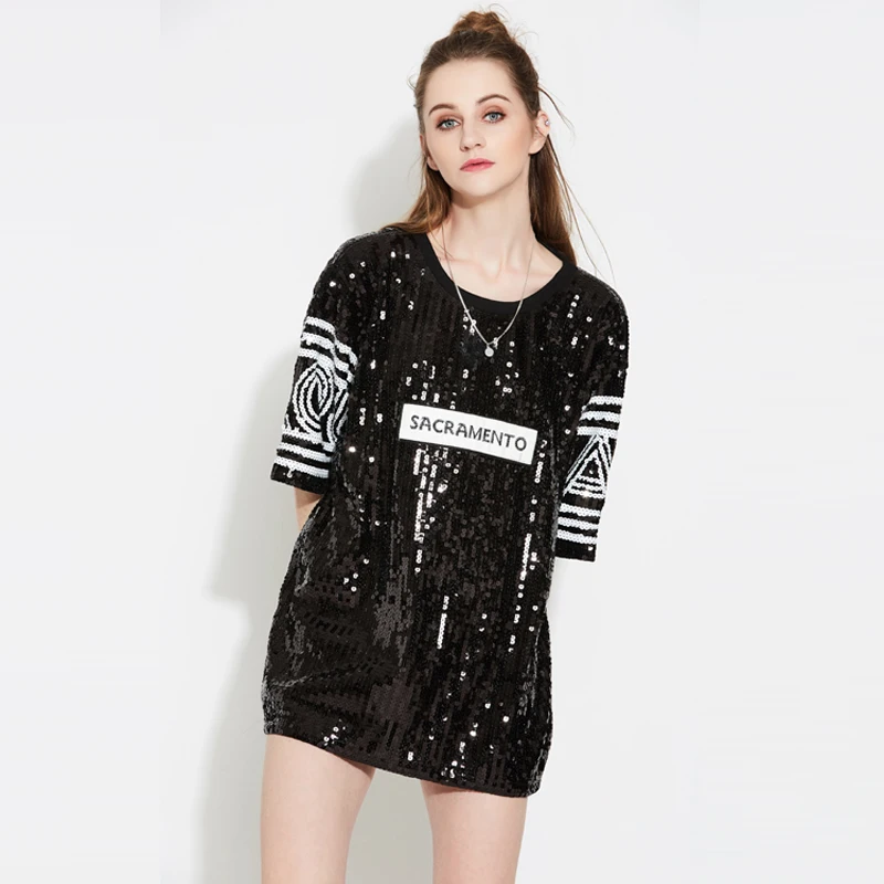 2020 модная летняя футболка женский топ с блестками женские рубашки круглым